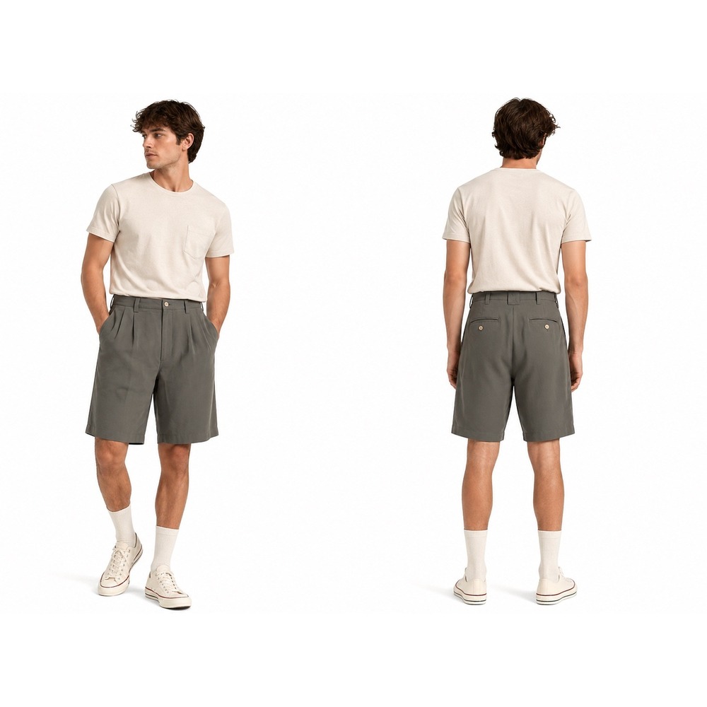 Jamaica Jaxx Shorts Mens 36 Olive Green 100% Silk Pleated Herringbone Vacation